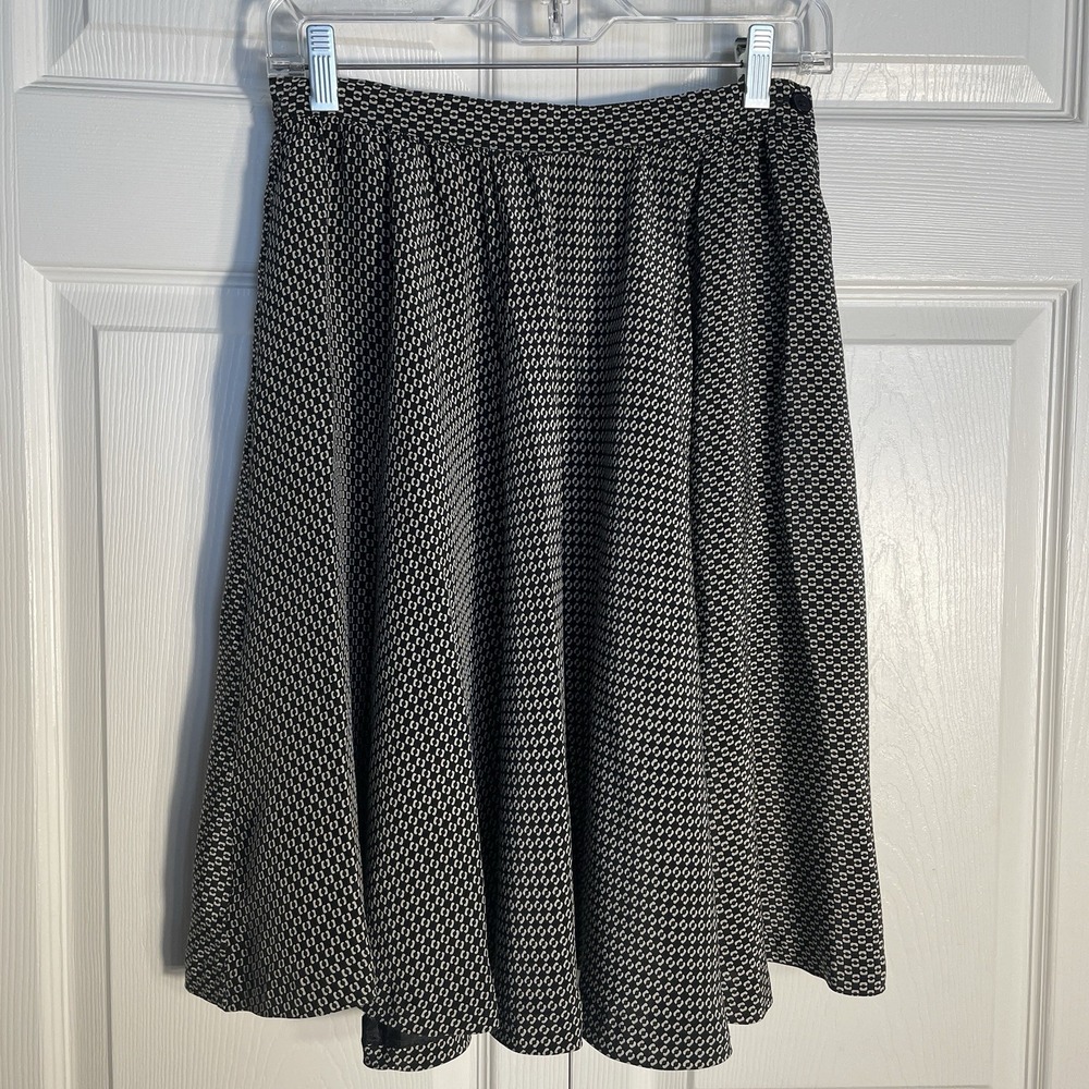 Vintage Ann Taylor 100% Silk Skirt Women 26 Inch Black Beige 80s Geometric Print